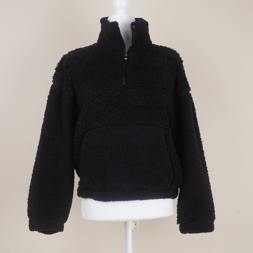 Cozy Sherpa Half Zip Mock Neck Sweater - Black